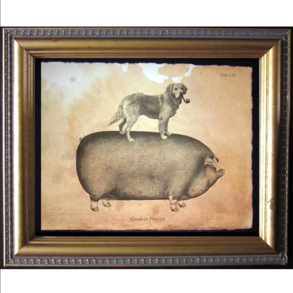 Golden Retriever Dog on Pig Art Print Te…